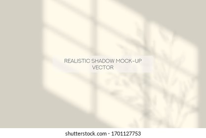 Window and Tree Leaves Shadows on Blank Wall Vector Realistic Overlay Mockup. Sunlight over the window photo overlay Effect Template for social media backgrounds, product presentations, photo shots.