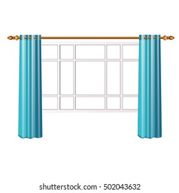 Window with turquoise curtains isolated on white background. Vector illustration.
