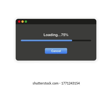 Window of user Interface. Loading 75. System download file template on white background. Vector illustration.