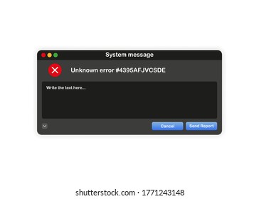 Window of user Interface. System message with report template unknown error on white background. Vector illustration.