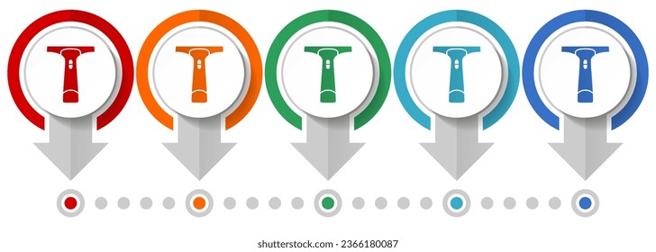 Window vacuum cleaner vector icon set, flat design infographic template, set pointer concept icons in 5 color options for webdesign and mobile applications