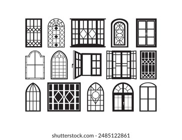 Paquete de Vector de ventana, Clipart de ventana, silueta de ventana.