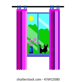window, vector, day, morning, beautiful, background, sunny, sunny, sky, illustration