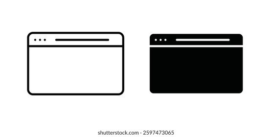 Window vector icon set black filled and outlined style.