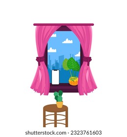 window vector illustration. window of world. daytime mood for animated backgrounds and design elements