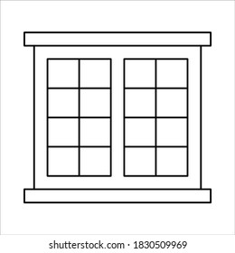 Window Vector, Window Line Art Vector, Flat Icon, Black and White Isolated Vector Illustration