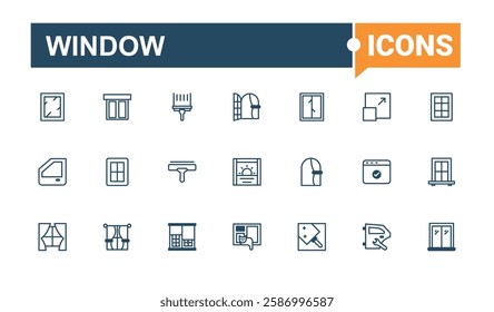 Window vector line icon set. Featuring art, home, simple, object, decor and more. Simple line vector. Solid line editable stroke. Vector line and solid icons.