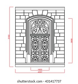  Window vector line work with dimension on white background
