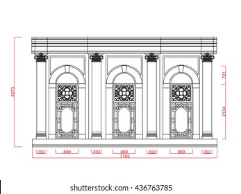 Window vector line work with dimension on white background