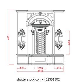 Window vector line work with dimension on white background