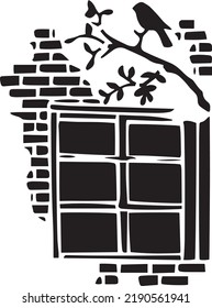 Window Vector, Stencil, black and white