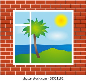 Window vector view with palm