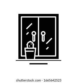 Window view black icon, concept illustration, vector flat symbol, glyph sign.