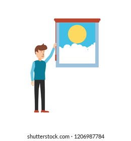 window with view of day and businessman