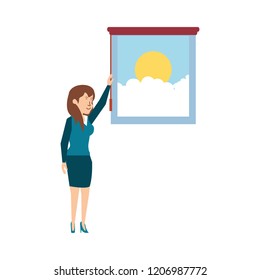 window with view of day and businesswoman