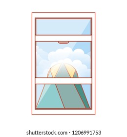 window with view of day and mountains