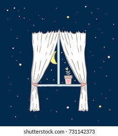 window with a view to the night sky