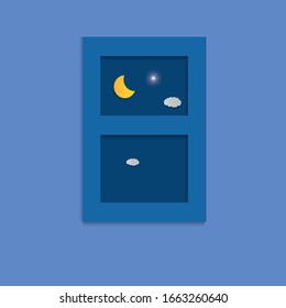 Window view. night windows views. evening architecture house room vector concept