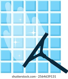 Window washing and cleaning symbol vector, scraper and window