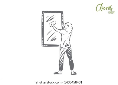 Window washing concept sketch. Isolated vector illustration