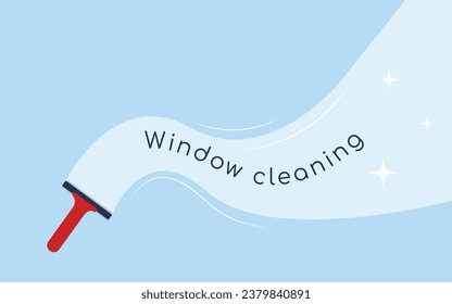 Window washing. The glass scraper slides, cleaning it. The window is clean. Window cleaning service concept. Vector illustration in flat style