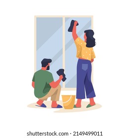 Window washing or room housework, vector banner