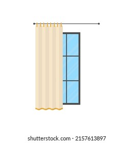 Window with white curtain. Isolated. Flat style. Vector illustration