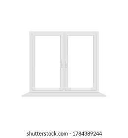 Window white plastic modern frame 3d realistic vector illustration mockup isolated on white background. Home architecture layout or office interior template.
