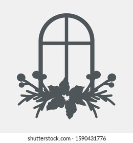 Window wood frame flowers Interior elements quality vector illustration cut