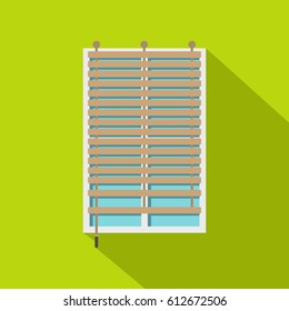 Window with wooden jalousie icon. Flat illustration of window with wooden jalousie vector icon for web isolated on lime background