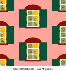Padrão contínuo de janela e árvore de Natal
