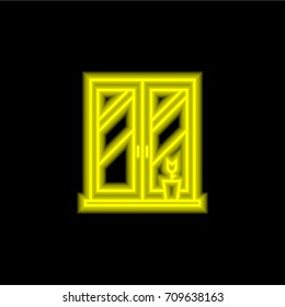 Window yellow glowing neon ui ux icon. Glowing sign logo vector