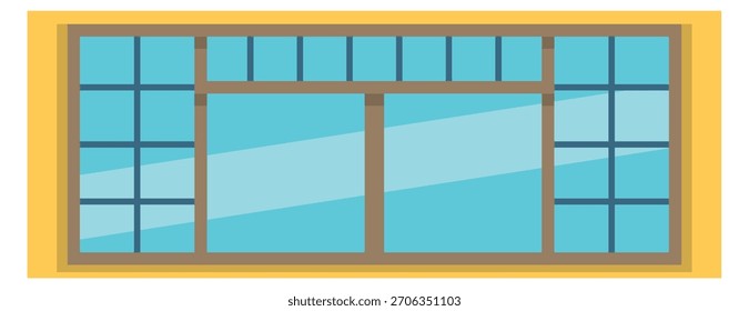 Una ventana con una pared amarilla detrás