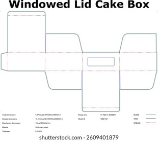 Windowed Lid Cake Box Packaging Design Template Diagram