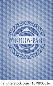 Window-pane blue hexagon emblem.