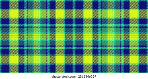 Windowpane fabric plaid seamless, drawing textile check texture. Bedroom vector background pattern tartan in blue and bright colors palette.