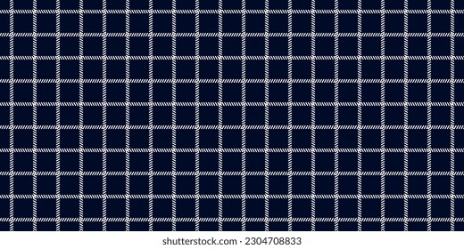 Windowpane plaid blue and white seamless pattern with narrow lines. Classic wool suit fabric. Elegant masculine design. Simple monochrome background. Twill variegated woolen material