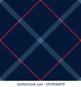 Windowpane plaid pattern herringbone in blue and red. Seamless textured background graphic art for flannel shirt, skirt, blanket, jacket, other modern everyday autumn winter fashion fabric design.