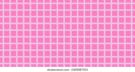 Windowpane plaid pink and white seamless pattern with narrow lines. Classic wool suit fabric. Elegant design. Simple girly background. Twill variegated woolen material