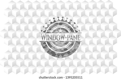 Window-pane realistic grey emblem with cube white background