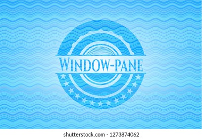 Window-pane sky blue water wave style emblem.