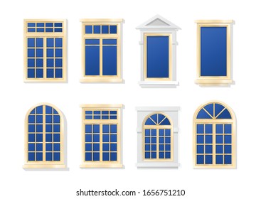 Windows 3d flat cartoon set isolated on white background. Vector illustration