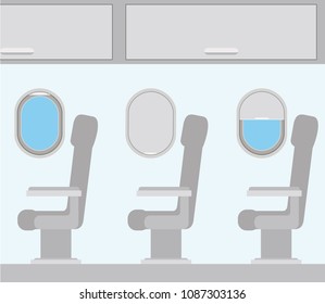 windows airplane with chairs
