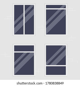 Windows in apartments on white brick wall vector illustration cartoon flat design modern style