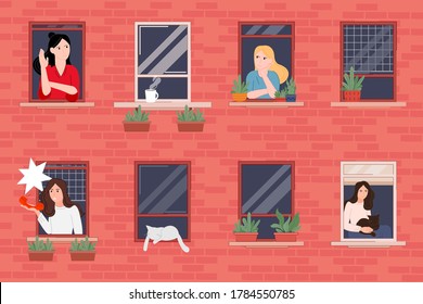 Ventanas en apartamentos sobre pared blanca ilustración vectorial caricatura diseño plano estilo moderno