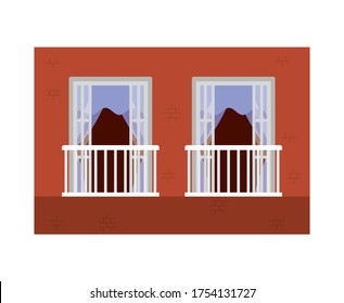 windows with balconies outside orange building design, architecture home and house theme Vector illustration