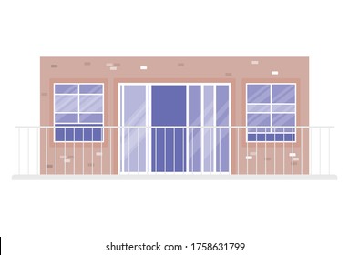 windows with balcony outside light brown building design, architecture home and house theme Vector illustration