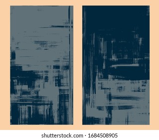 Fenêtres en bleu et gris, coups de peinture à l'huile rugueuse sur toile. Ensemble de deux peintures abstraites, arrière-plan grunge multicolore à couver