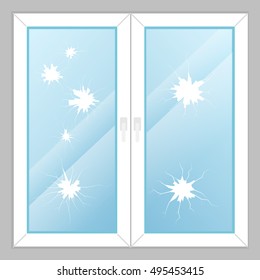 Windows with broken glass