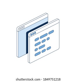 Windows development. Vector 3d line isometric, color web icons, new flat style. Creative illustration, idea for infographics.